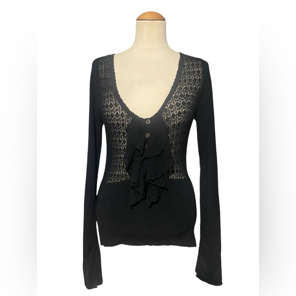 Free People Ruffle Front Sweater Black Small